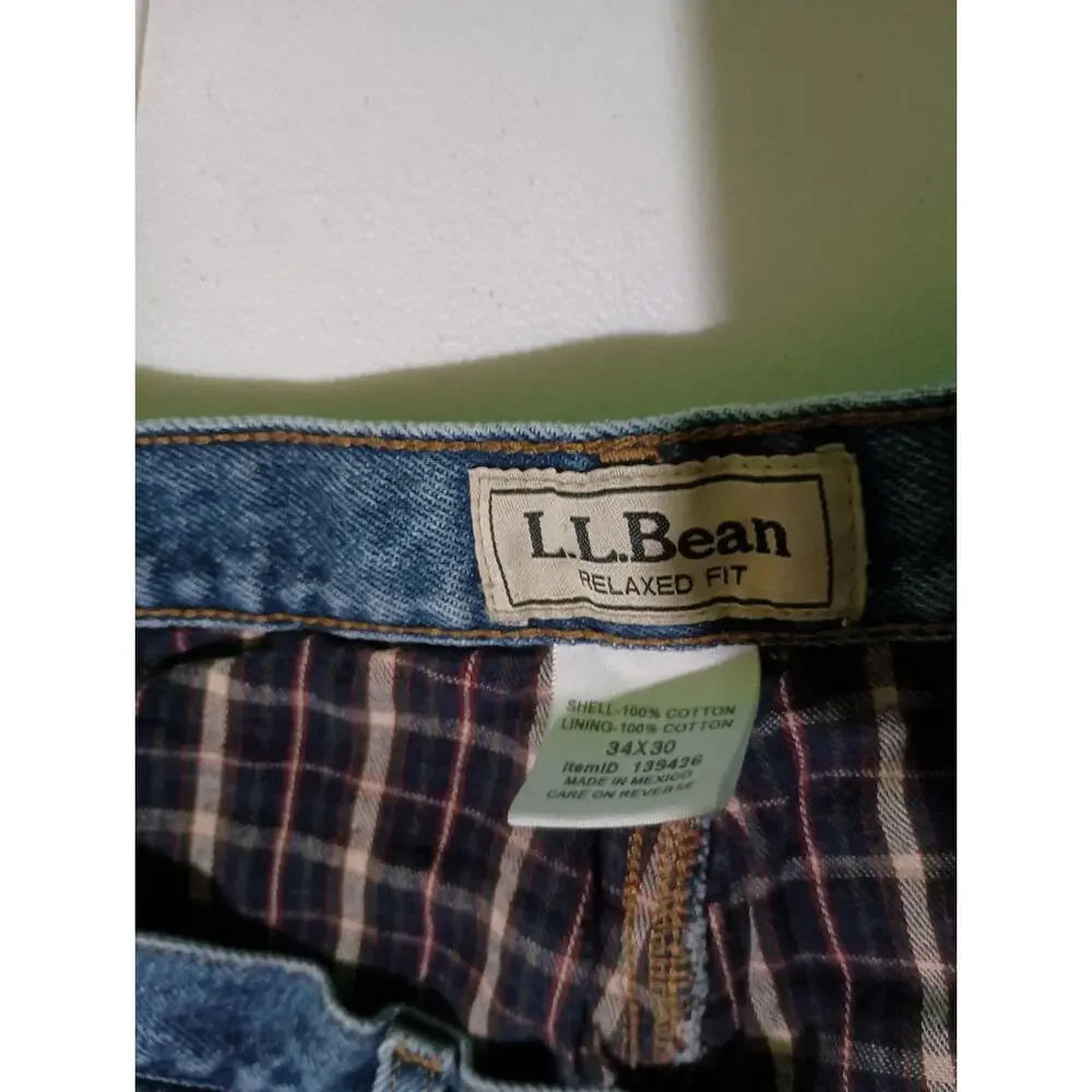 LL BEAN Men's Size 34/30 100% Cotton Relaxed Fit Flannel Lined Jeans Fall Denim